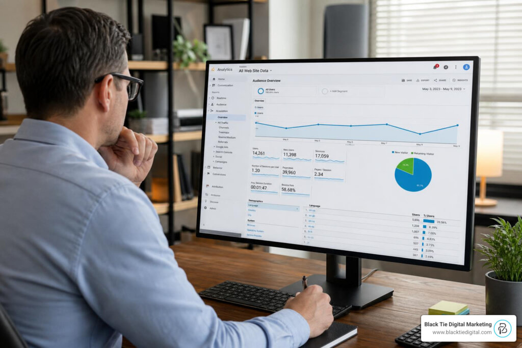 Melbourne FL SEO audit services business owner analyzing website traffic